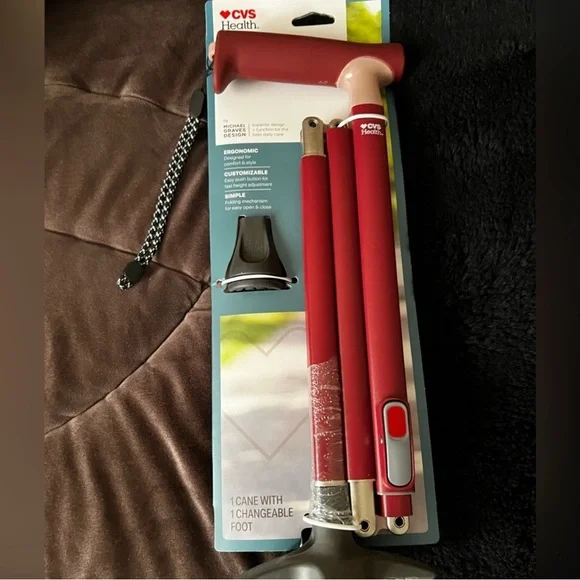 New CVS Health take along Red Folding Cane - Picture 1 of 5